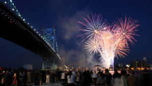 Fireworks over the Race Street Pier in Philadelphia