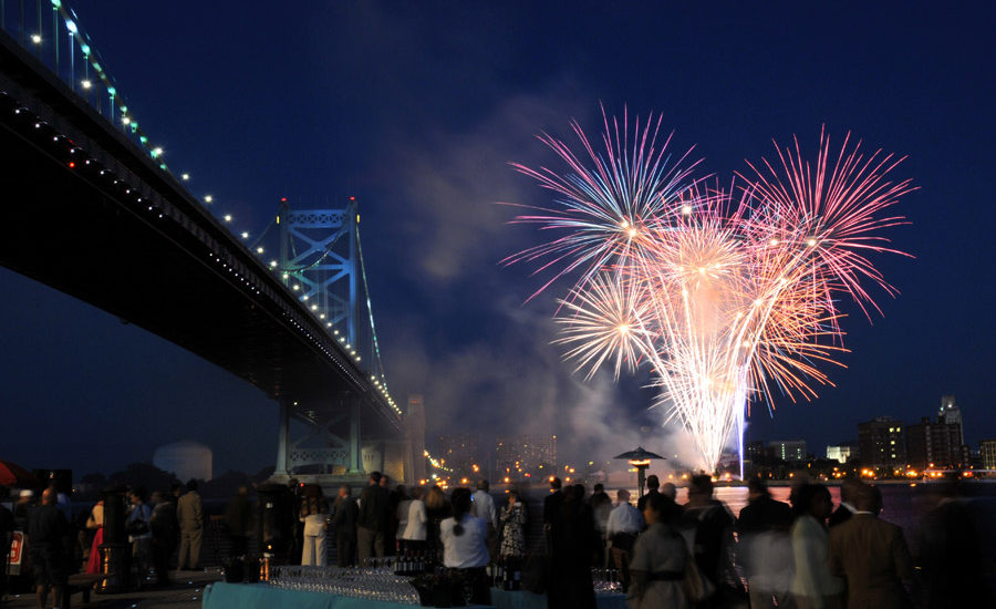 Fireworks over the Race Street Pier in Philadelphia