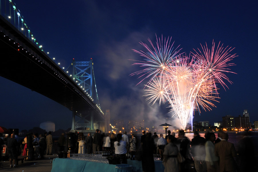 Fireworks over the Race Street Pier in Philadelphia
