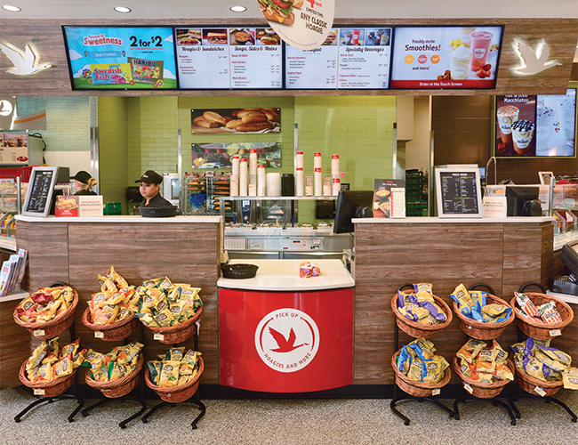 The food service counter inside a Wawa store.