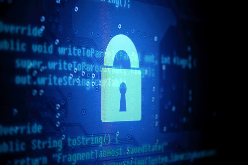 An electronic image of a lock over protected data.