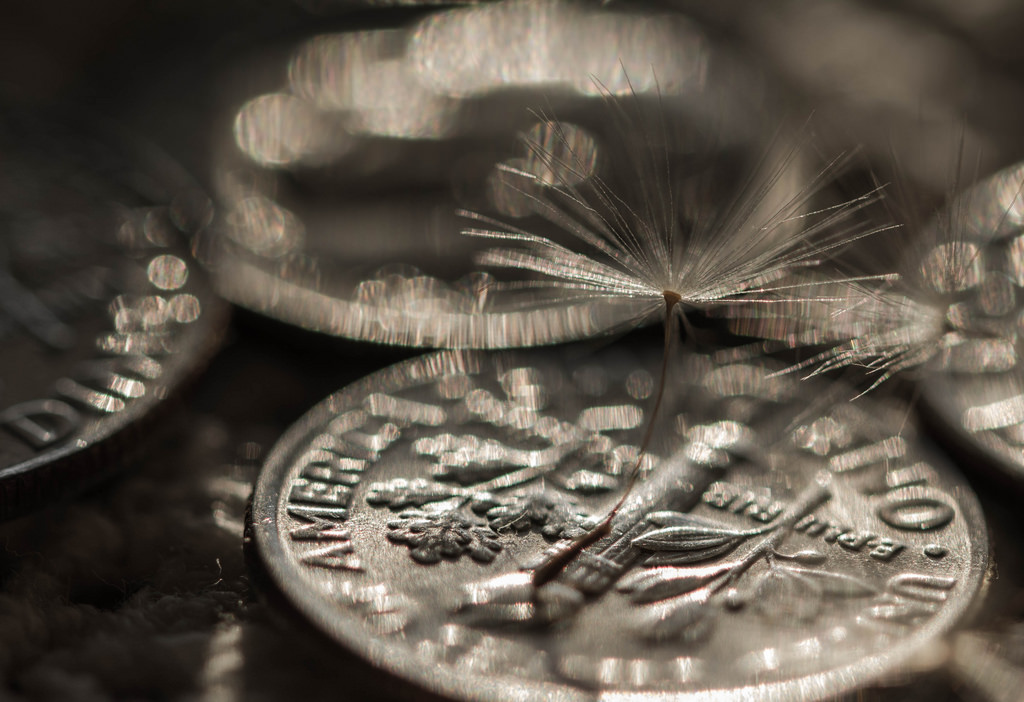 Close up of loose change on a table