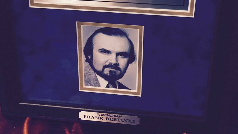 A plaque honoring late soccer writer Frank Bertucci