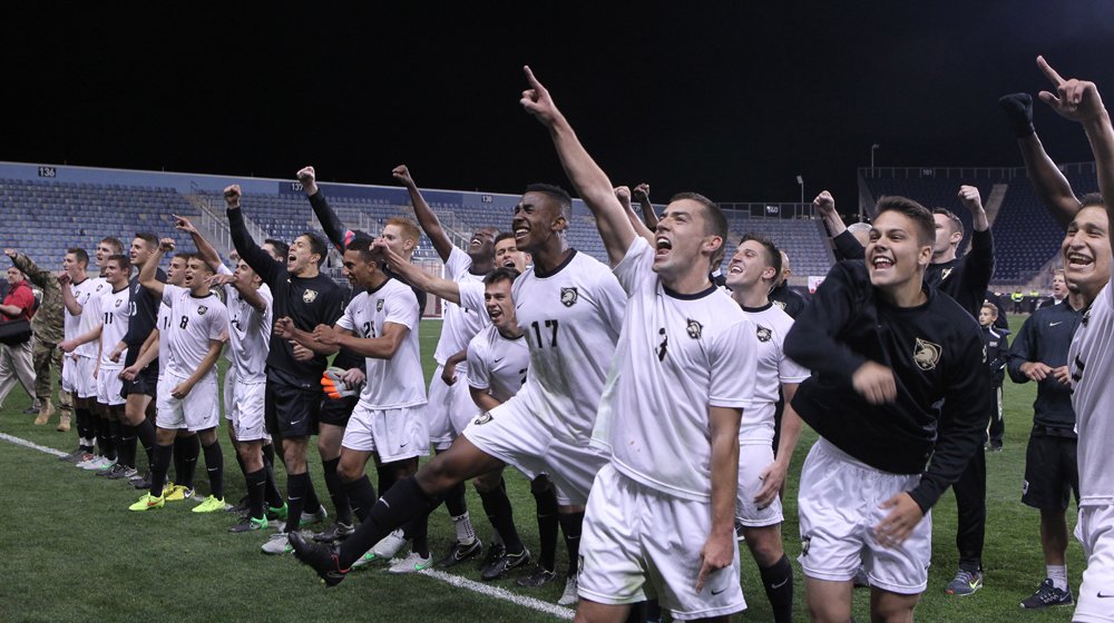 The Army men's soccer team salutes fellow cadets.