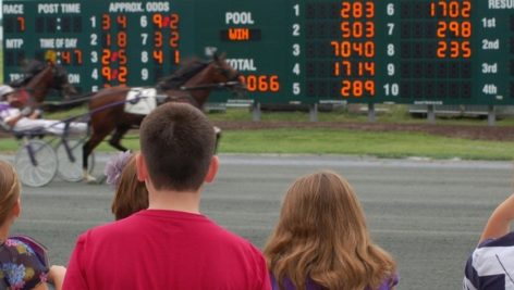 Spectators watching harness racing at Harrah's in Chester