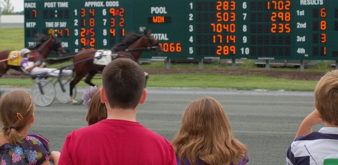 Spectators watching harness racing at Harrah's in Chester