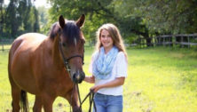 Judy Dettore tending to her pony