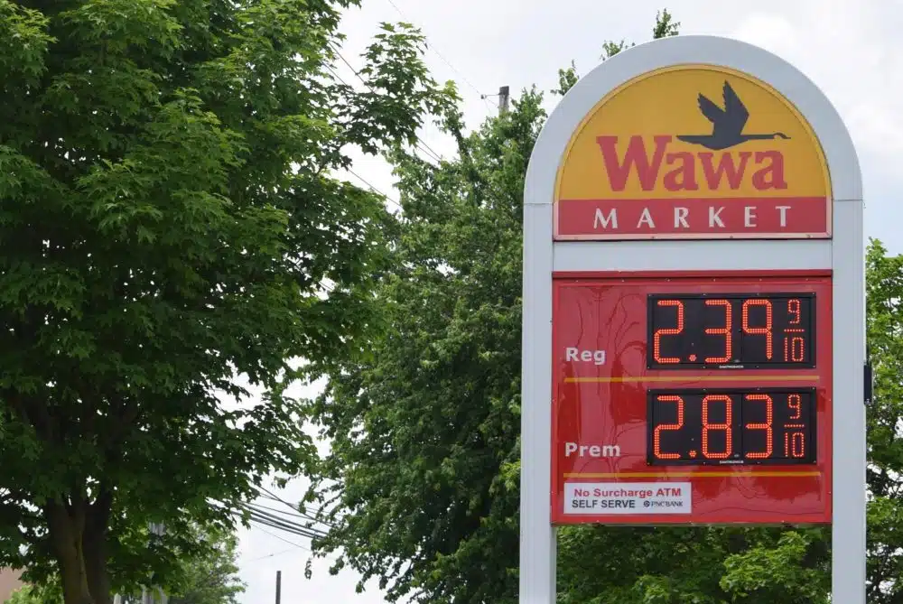 A Wawa service station sign.