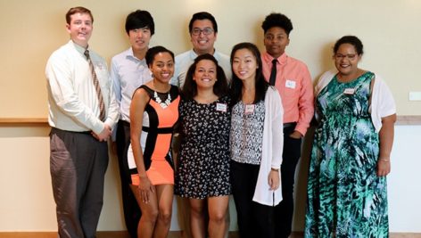 Eight Swarthmore College students who worked as Chester Community Fellows.