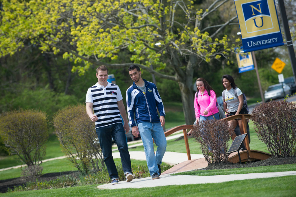 Students on the Neumann University campus.