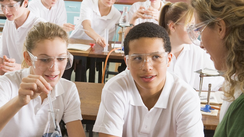 Students in a school science lab