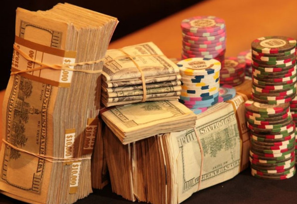 Wrapped up cash and casino chips