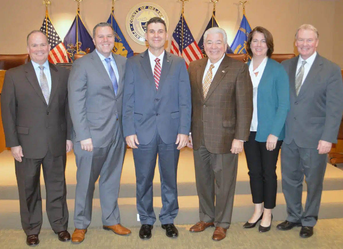 Councilman John McBlain, Councilman Mike Culp, Director of Emergency Services Tim Boyce, Chairman Mario Civera Jr., Vice Chair Colleen Morrone, and District Attorney Jack Whelan.