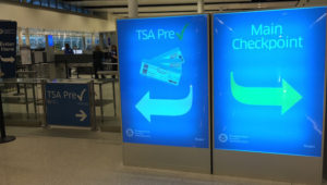 TSA check-in signs at the airport.