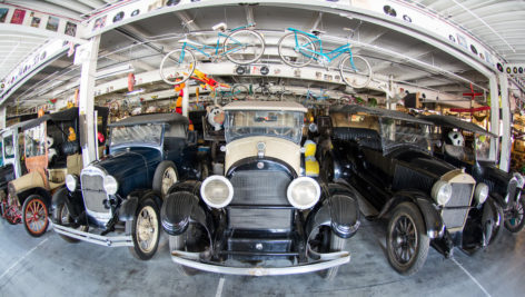 Antique cars on display at the American Treasure Tour.
