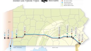 Mariner East pipeline overlay on a Pennsylvania map