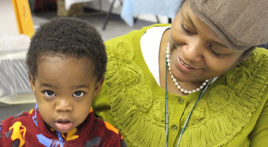 A small child and a woman.