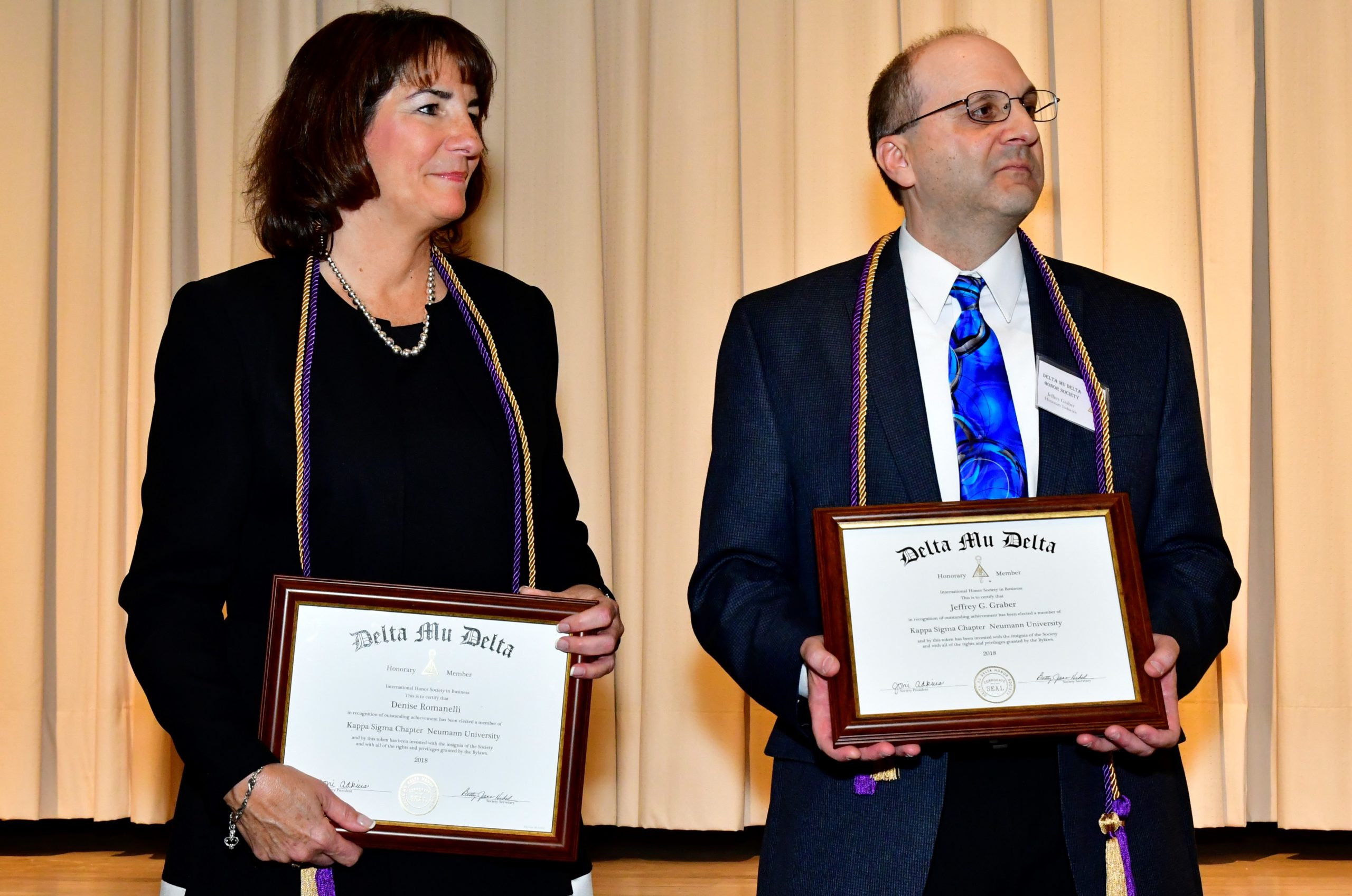 Denise Romanelli, Jeff Graber Inducted into Delta Mu Delta Honor Society at Neumann