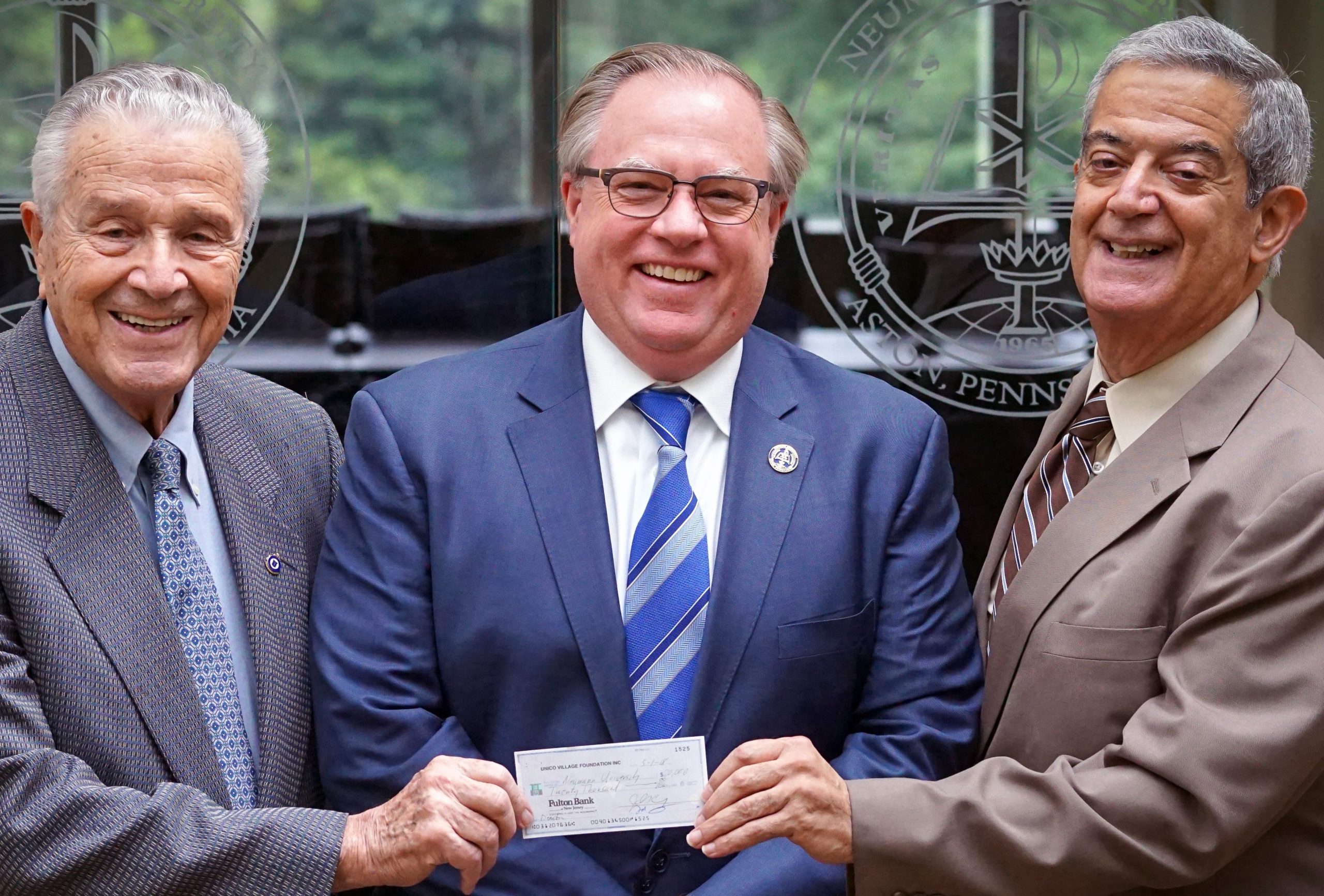 Nicholas F. Quercetti, John S. Di Giorgio, Esq. and Dr. Chris Domes, Neumann University president