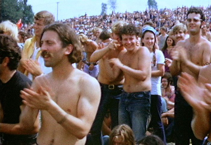 A crowd of spectators at the Woodstock concert.