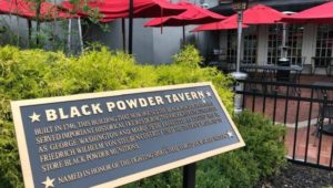 A plaque at the Black Powder Tavern in Wayne.
