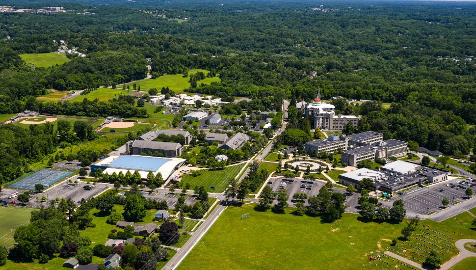 An aerial view of the Neumann University campus.