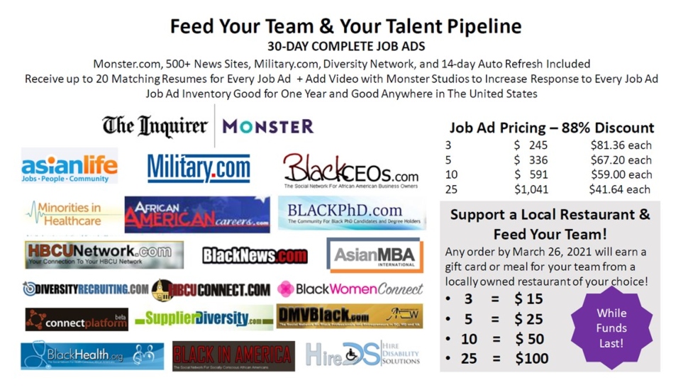 Employers Invited to Advertise Open Positions and Support Local Restaurants at the Same Time