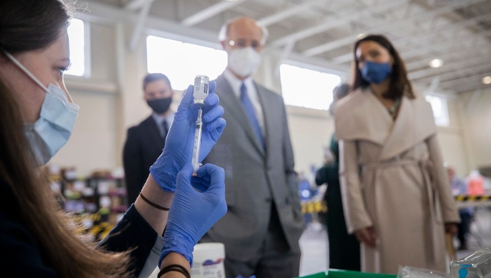 Gov. Tom Wolf visits Penn State Health vaccination clinic