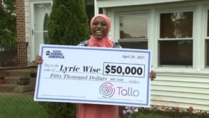 Lyric Wise with Good Morning America and her scholarship check