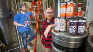 Joel Sprick, Levante's quality manager, right, shown here with Levante's production manager, Matt Gilberg working with Philly Sour at Levante Brewing Co. in West Chester