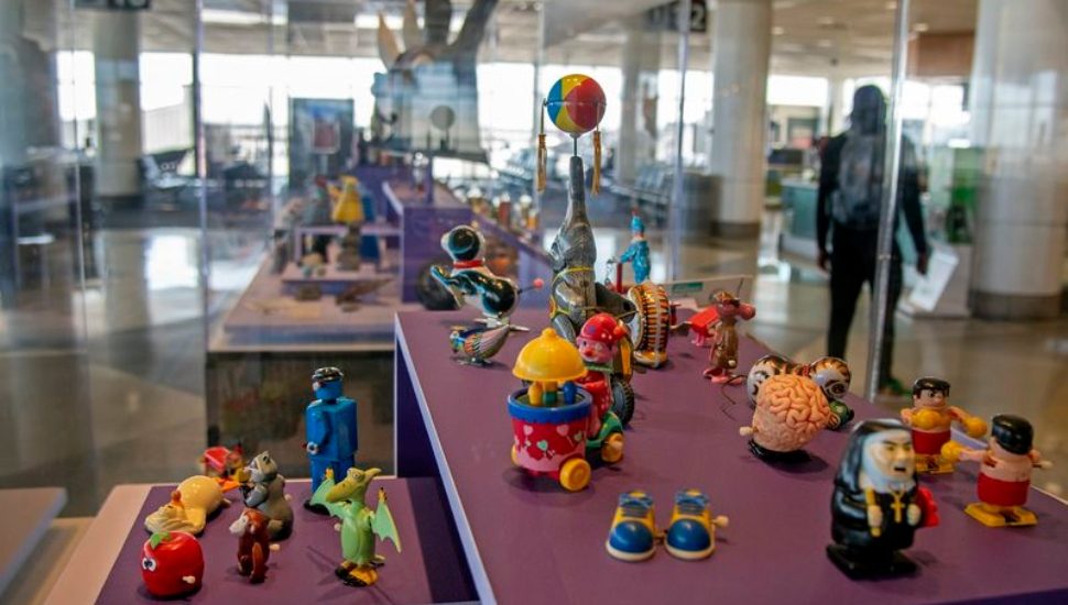 Wind up toys in an art exhibit of unique objects at the Philadelphia International Airport