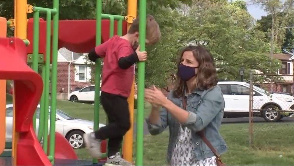 A Havertown mom in the park with her son, part of the Parents of Havertown