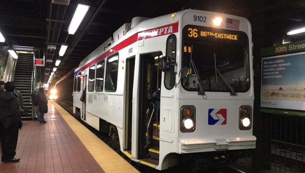 A SEPTA trolley at 30th Street Station in Philadelphia