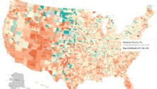 Map showing birth rate nationwide and in Delaware County