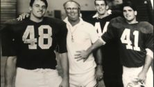 Former Cardinal O’Hara head coach Bob Ewing, center, with captains (from left) Darrin Holmes, Bill Hendricks and Brian Dempsey.
