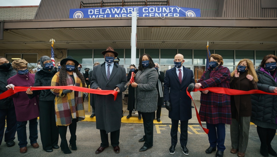 Ribbon cutting for a vaccination center in Yeadon, future site of the Delaware County Health Department.