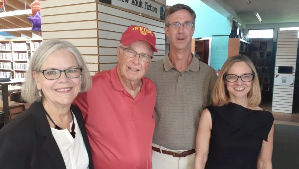Final goodbye. Middletown Free Library Board members (from left) Betsy Podrebarac, Dave Irving (emeritus), Bob Fyfe and director Mary Gazdik.