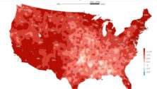 A map of the United States showing how much it has warmed up over time