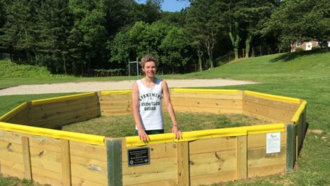 Max McGovern, standing in the gaga pit he built for Aronimink Swim Club.