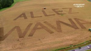The words "Allez Wawa" mowed into a French field.