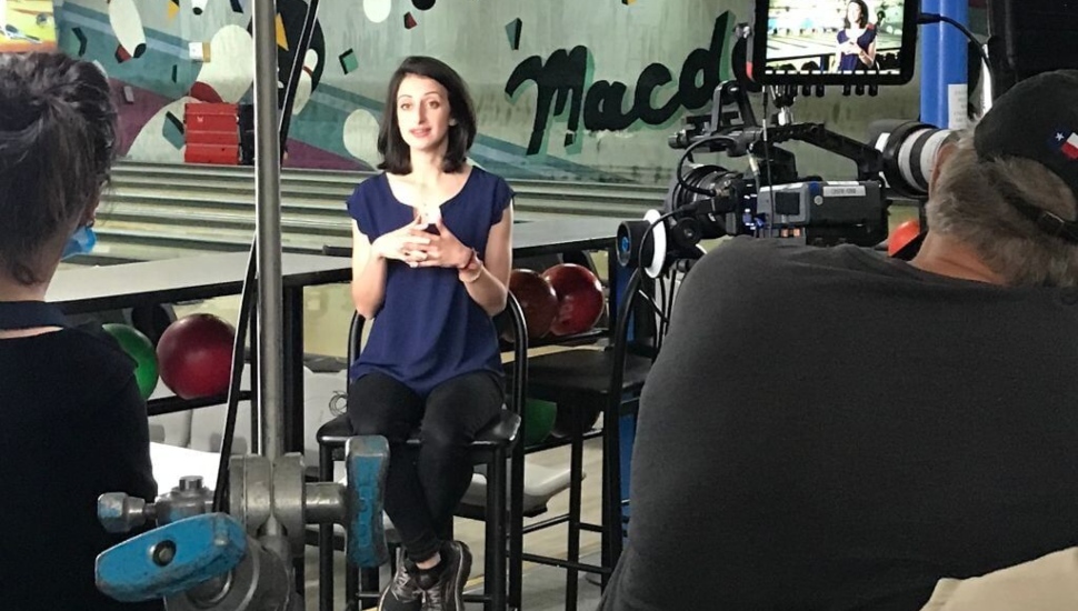 Lauren Pescatore of Norwood is interviewd by NzBC producer Juliette Vara at MacDade Bowl.