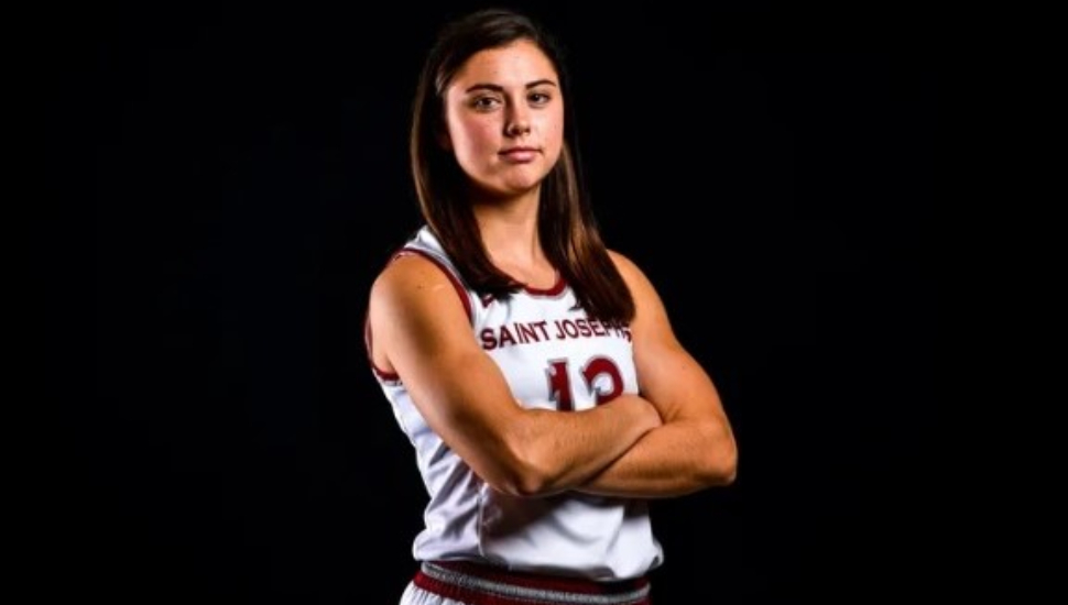 The real Mare Sheehan in her St. Joseph's Hawks women's basketball uniform.
