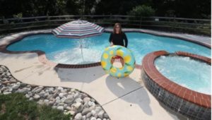 Mel Stewart by her pool in Newtown Square. Homeowners are now renting out their pools.