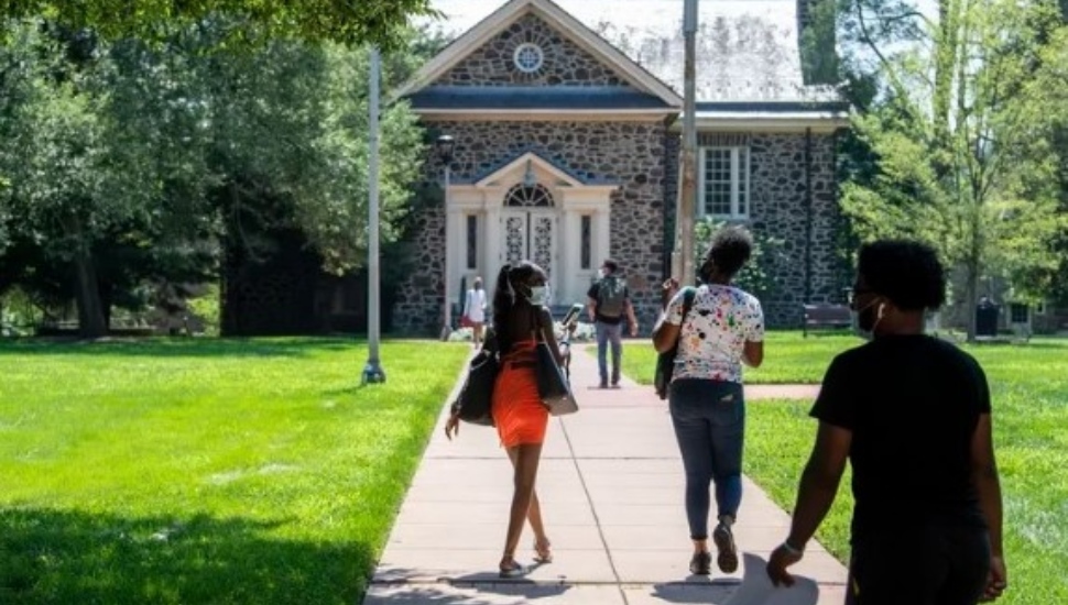 Students on the Cheyney University campus in August 2020..