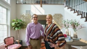 Kristin Haines, here with husband, Timothy Stevens in their Newtown Square modern farmhouse home.