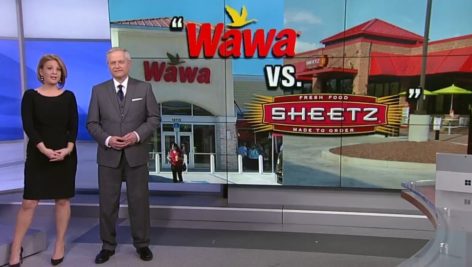 A YouTube still of a Wawa and Sheetz storefront side by side.