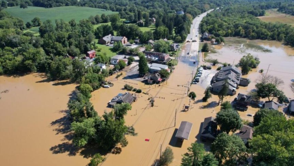 Baltimore Pike in Chadds Ford after the Brandywine Creek flooded 20 feet.