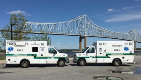 Two Crozer EMT ambulances at the Chester waterfront.