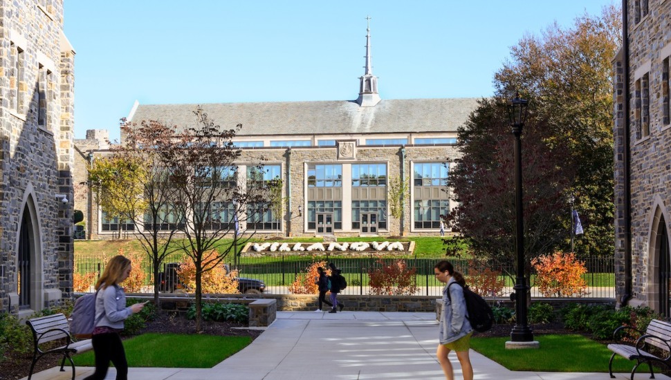 Two students on the Villanova University campus.