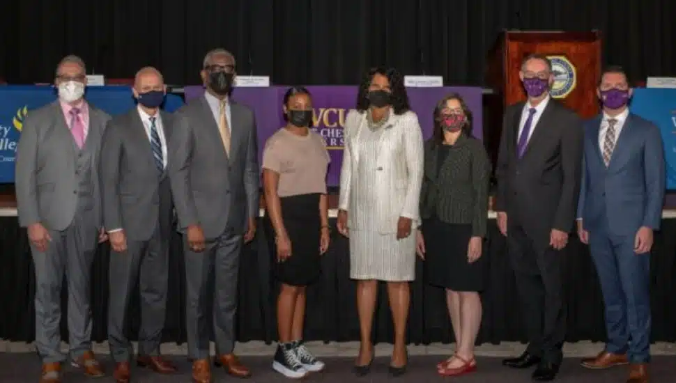 Participants in a press conference announcing a collaboration on a Moon Shot for Equity Initiative.